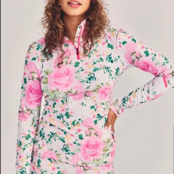 Bogner x LoveShackFancy Rare Light Floral Quarter Zip…size L + XL + XXL…NWT - Picture 2 of 4
